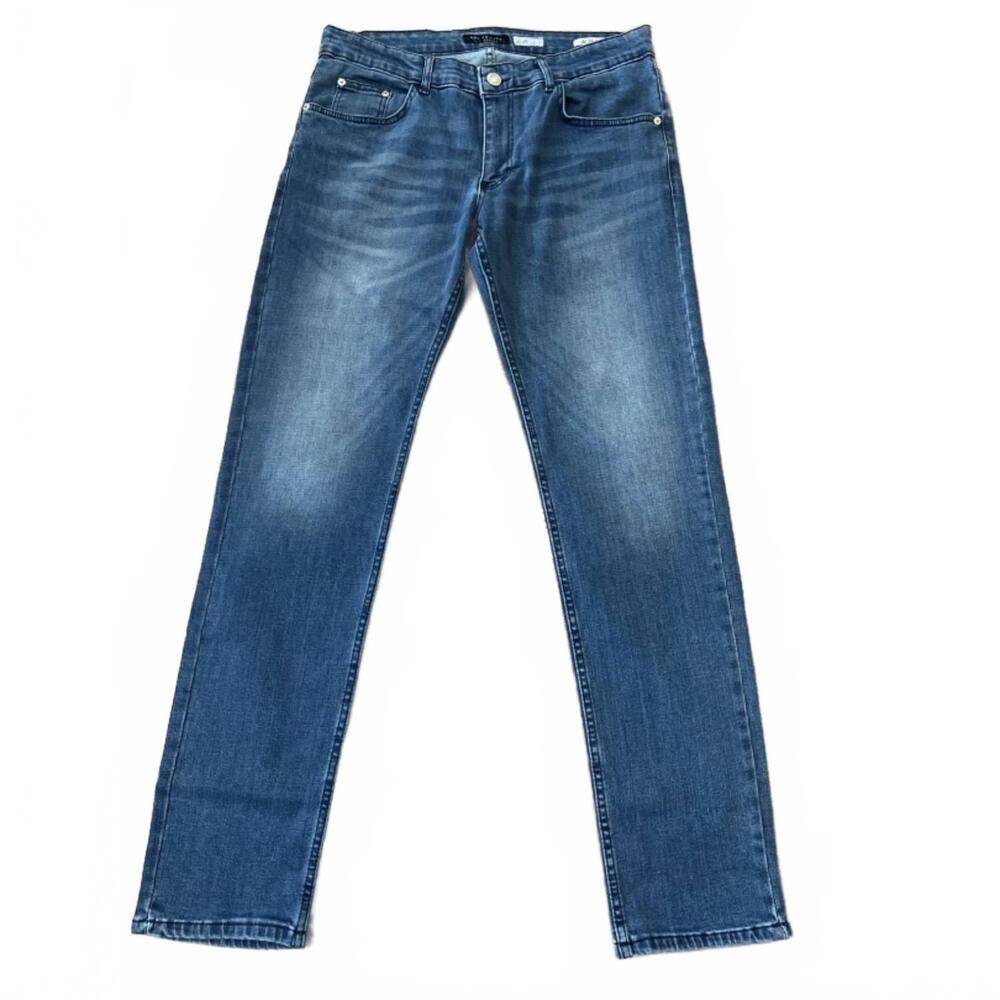 NEW RON TOMSON men's amsterdam style straight tapered jeans in dark blue